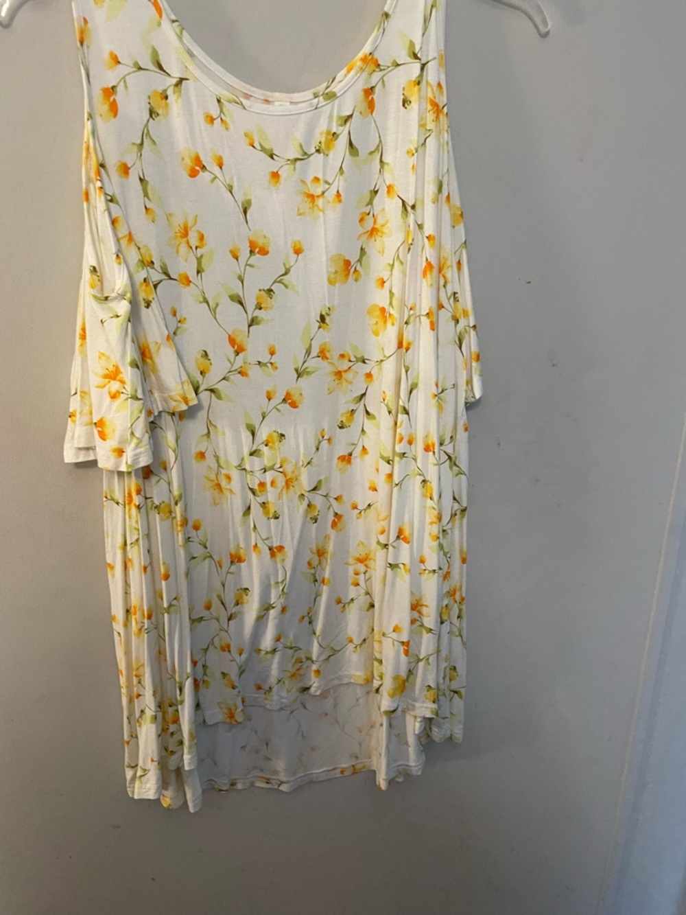 Women's Floral Cold-Shoulder Tunic Top - White with Yellow Floral Print